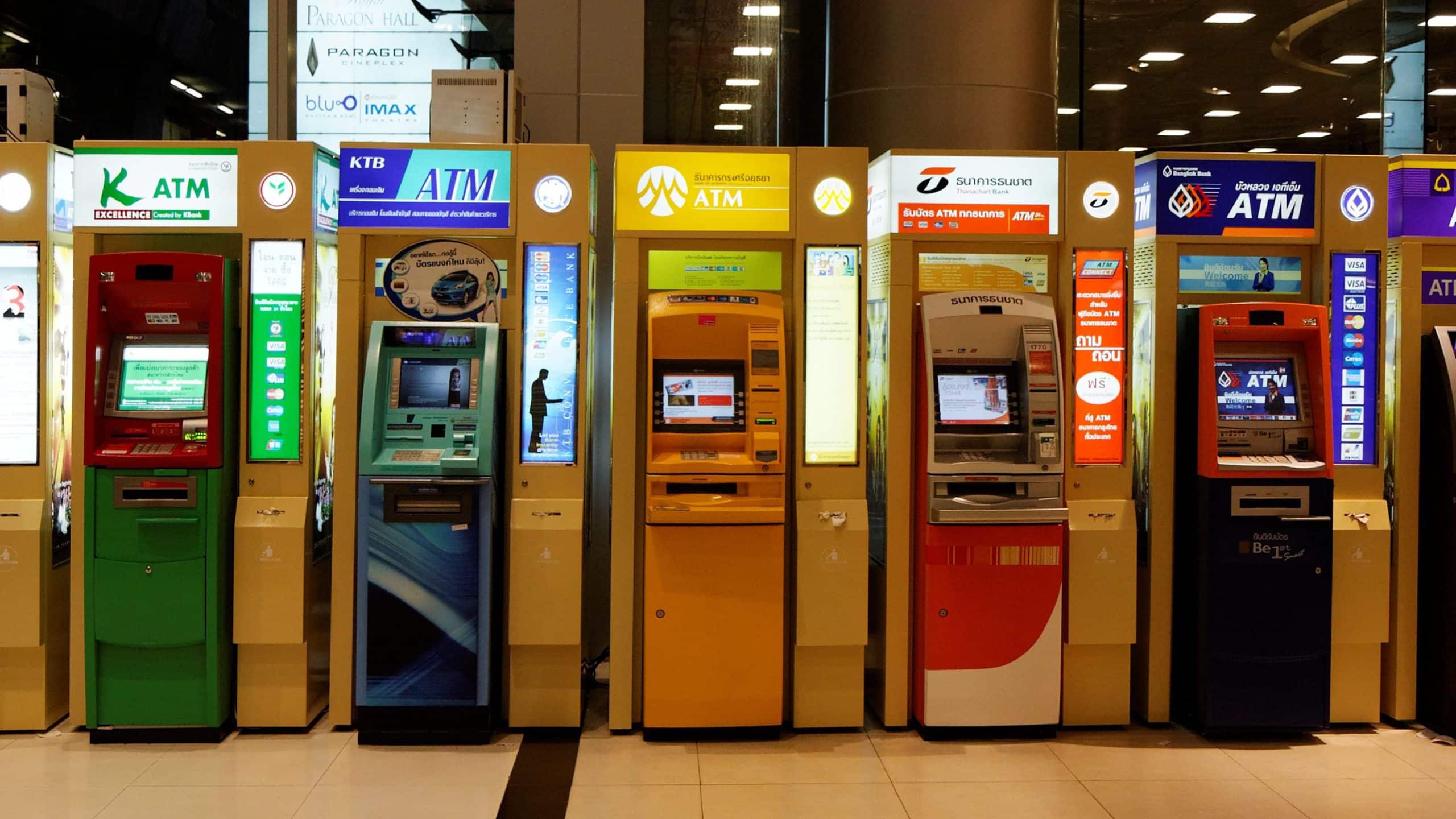 line of several atm machines