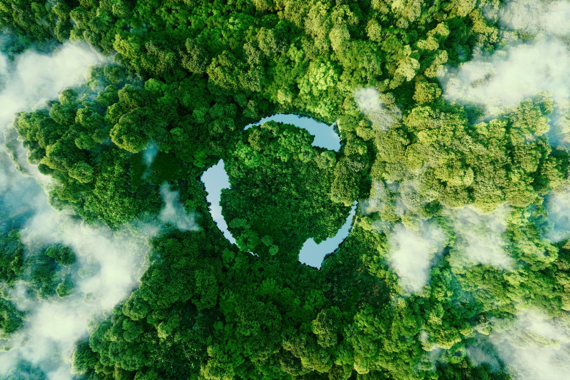 Abstract Icon Representing The Ecological Call To Recycle And Reuse In The Form Of A Pond With A Recycling Symbol In The Middle Of A Beautiful Untouched Jungle 3d Rendering