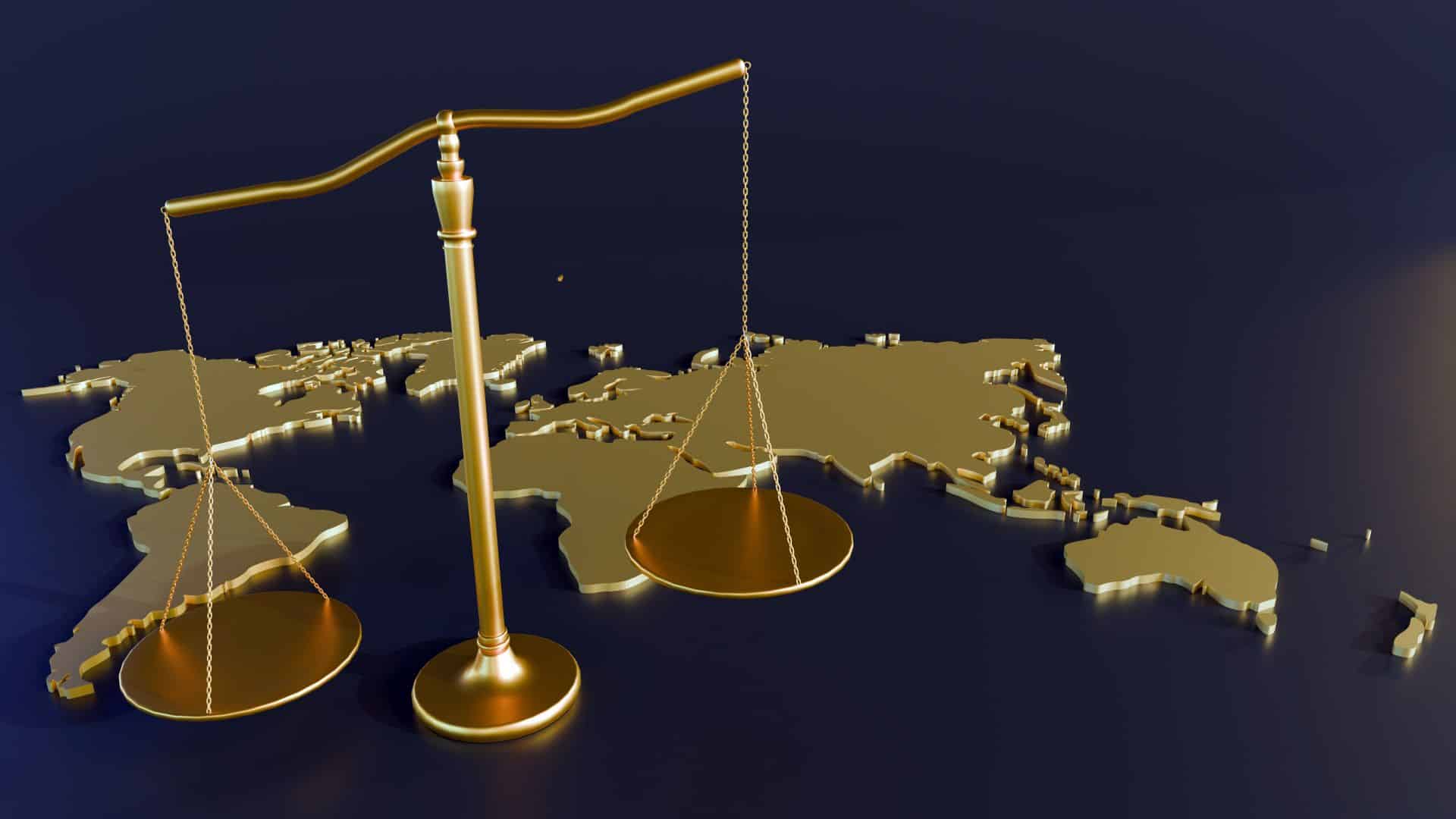 Bronze scales balanced and world map